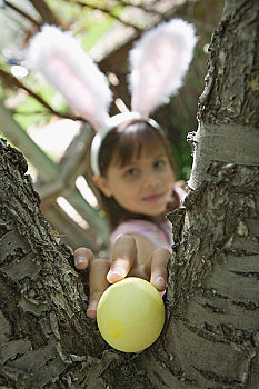 女孩,复活节彩蛋,隐藏,树上