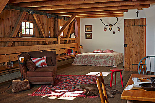 室内,座椅,双人床,乡村,木屋