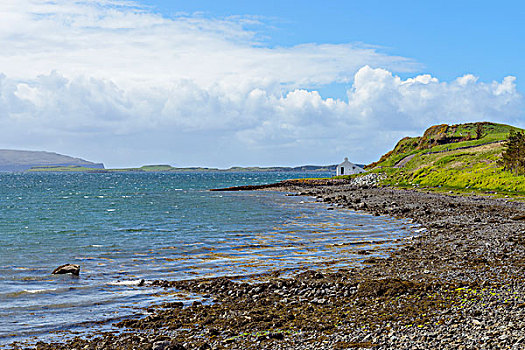 海边风景,孤单,房子,海岸线,斯凯岛,苏格兰,英国