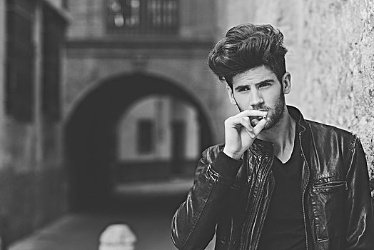 年轻,男人,头像,吸烟,香烟,城市,背景