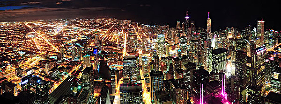 芝加哥,夜景,全景