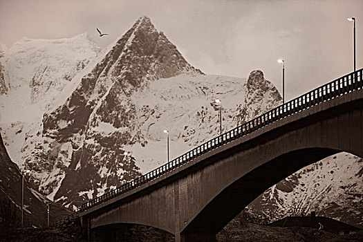 山,桥,深褐色,瑞恩,罗弗敦群岛,挪威