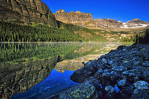 反射,山峦,湖,繁荣,班芙国家公园,艾伯塔省,加拿大