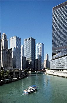 芝加哥河,芝加哥,伊利诺斯,美国,北美,天际线
