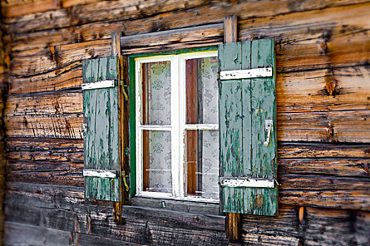 窗户,山区木屋,萨尔茨堡,奥地利,欧洲