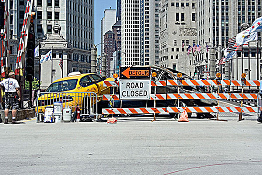 桥,出租车,汽车,认同,密歇根大道,芝加哥,伊利诺斯,美国