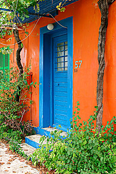 彩色,房子,阿索斯,凯法利尼亚岛,希腊
