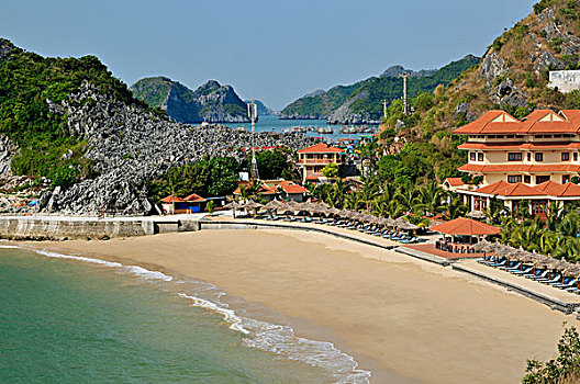 海滩,酒店,下龙湾,越南,东南亚,亚洲