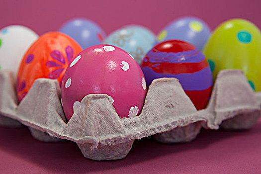 彩色,复活节彩蛋,鸡蛋格,粉色背景