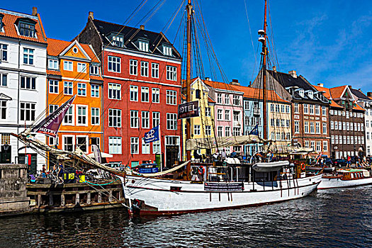 历史,木质,帆船,停靠,水岸,新港,港口,哥本哈根,丹麦