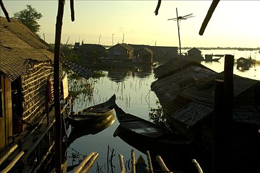 小屋,竹子,船,柬埔寨