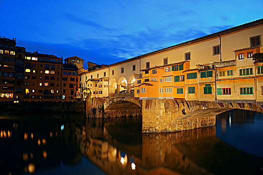 维奇奥桥,上方,阿尔诺河,夜晚,佛罗伦萨,意大利