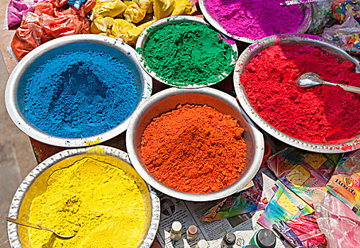 彩色,粉末,颜料,销售,节日,加德满都,尼泊尔,亚洲
