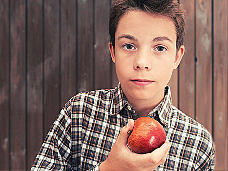 头像,男孩,青少年,吃,苹果