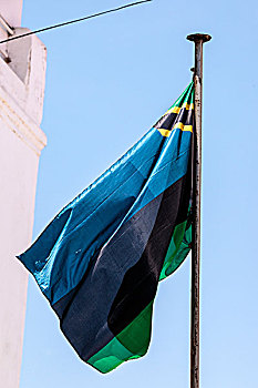 非洲,坦桑尼亚,桑给巴尔岛,石头城,特写,旗帜