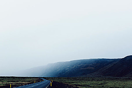 乡间小路,山,雾状,天气,蓝天