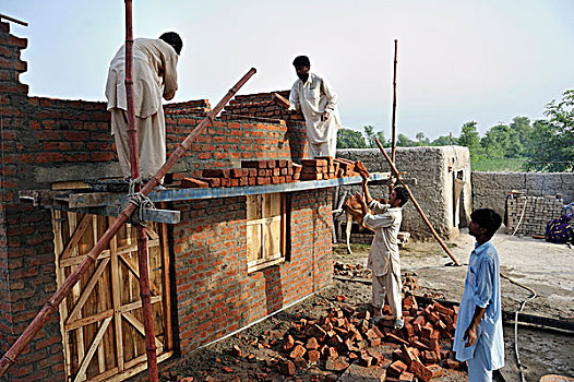 建筑,砖,房子,家,是,毁坏,洪水,灾祸,乡村,靠近,旁遮普,巴基斯坦,亚洲