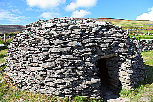 爱尔兰,凯瑞郡,丁格尔半岛,小屋,家庭,住所,五月,背影,12世纪