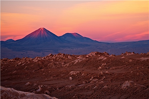 日落,上方,火山,阿塔卡马沙漠