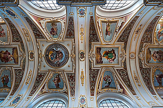 天花板,教堂,坎普顿,巴伐利亚,德国,欧洲