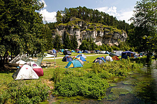 帐篷,营地,峡谷,山谷,瑞士,自然,保存,弗兰克尼亚,巴伐利亚,德国,欧洲