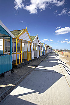 英格兰,排,彩色,海滩小屋,海边,夏天,白天,海岸