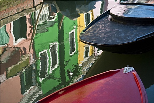 彩色,布拉诺岛,意大利,运河,反射