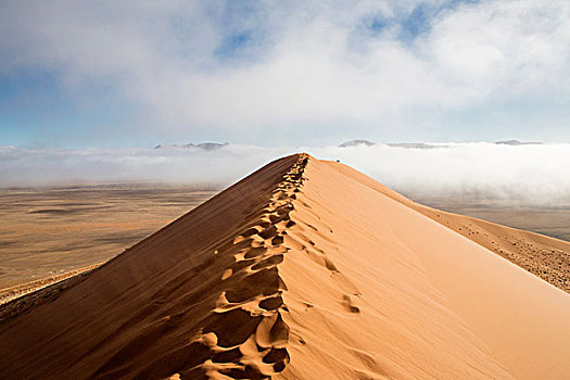 沙丘,晨雾,索苏维来地区,纳米布沙漠,纳米比亚,非洲