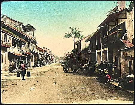 街道,仰光,缅甸,迟,19世纪,早,20世纪,艺术家,未知