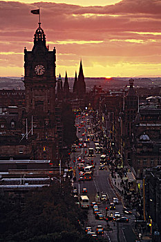 苏格兰,爱丁堡,俯视图,公主,街道,教堂,大幅,尺寸
