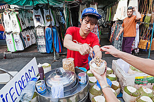 泰国,曼谷,道路,椰味冰淇淋,摊贩