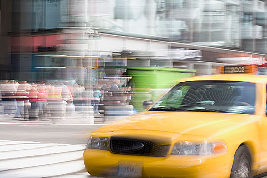 黄色出租车,城市街道,曼哈顿,纽约