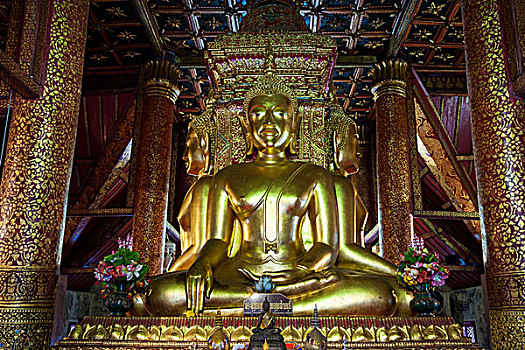 坐佛,雕塑,寺院,北方,泰国,亚洲
