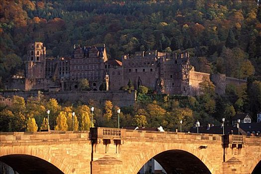 海德尔堡,德国,浪漫,城堡,一个,重要,景象,历史,风格,安静,正面,桥