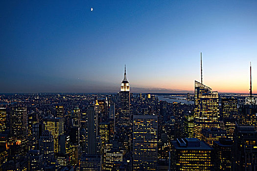 曼哈顿,夜晚,全景,纽约,美国