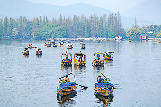 杭州西湖风光手摇船