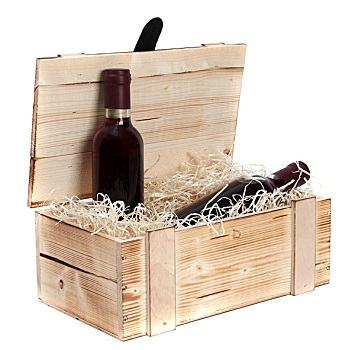 木质,容器,两个,瓶子,红酒