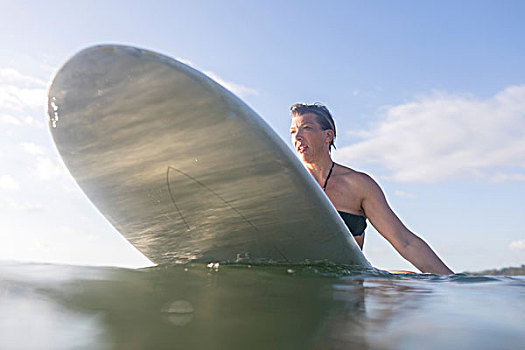 女人,骑跨,冲浪板,海洋,省,哥斯达黎加