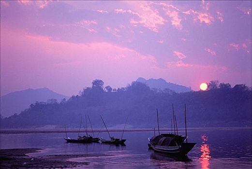 老挝,日落,湄公河