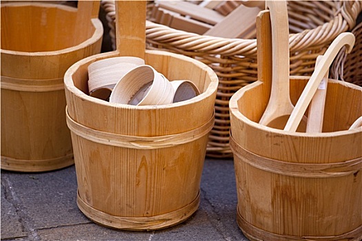 木质,桶,长柄勺