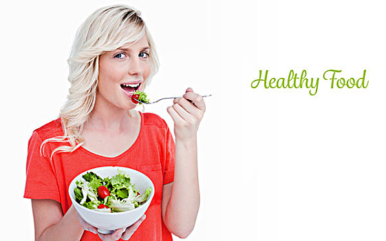 健康食物,蔬菜沙拉,吃剩下,微笑,女人