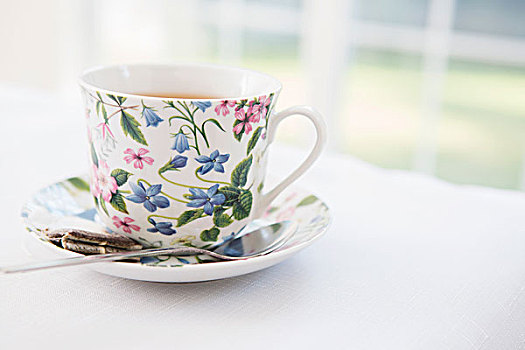 茶杯,漂亮,花,杯子,碟,茶包,棚拍