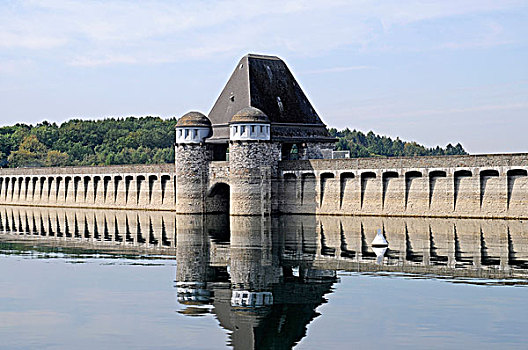 坝,塔,屏障,墙壁,水库,北莱茵威斯特伐利亚,德国,欧洲