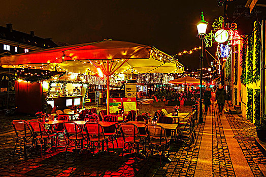 新港,夜晚,哥本哈根,丹麦