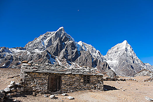 传统,尼泊尔,石屋,喜玛拉雅,顶峰,背景