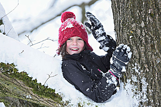 女孩,玩,户外,雪中,普拉蒂纳特,巴伐利亚,德国