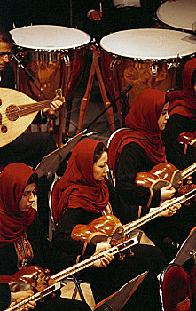 伊朗人,女人,演奏,传统乐器,传统音乐,音乐会,大学,德黑兰,2000年