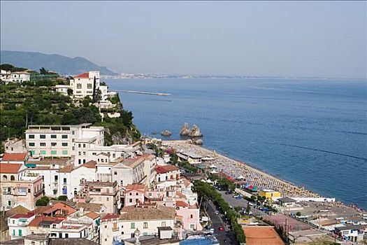 俯拍,城镇,海边,阿马尔菲海岸,萨勒诺,坎帕尼亚区,意大利