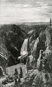 下瀑布,黄石大峡谷,瞭望点,怀俄明,美国,1891年