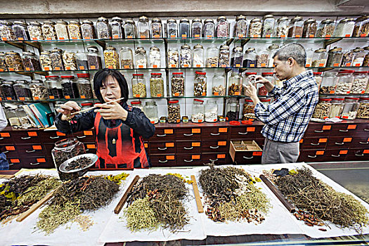 中国,香港,上环,中药,店,药剂师,称重,成分,处方药